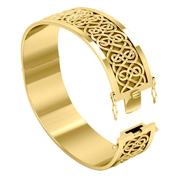 Large Solid Yellow Gold Solid Celtic Knot Bangle with open lock GBA215